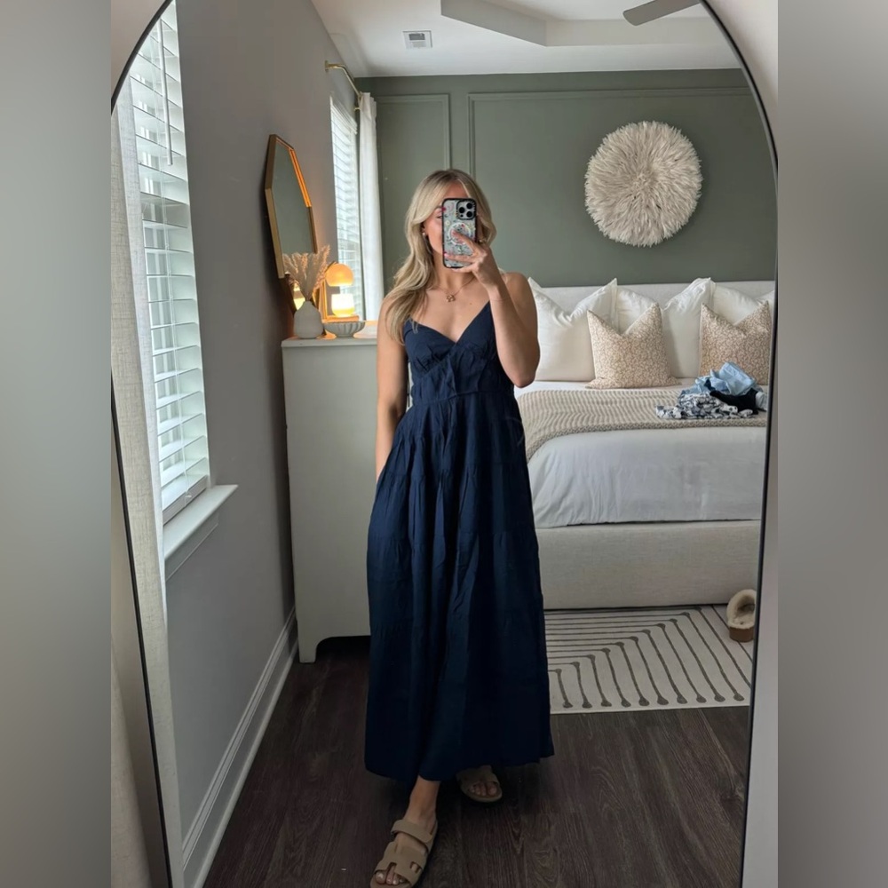NWT Abercrombie & Fitch Blue Tiered Maxi Dress Flowy Crisscross Back Sundress S - Picture 5 of 16